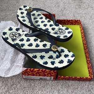 Tory Burch clover blue Flip Flops